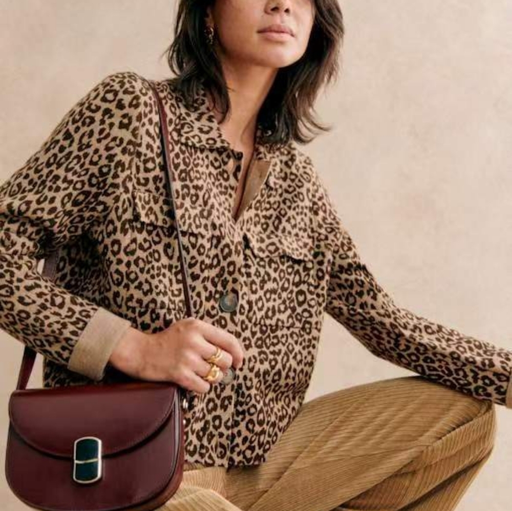 Sezane Betty Cardigan In Leopard Jacquard - Picture 5 of 13